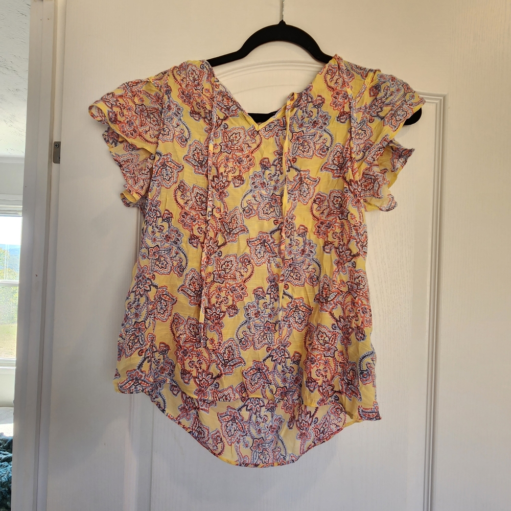 Zac & Rachel Yellow and Purple Floral Blouse Sizw S Euc
